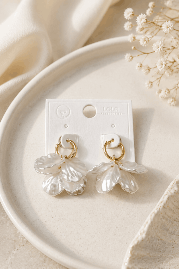 گوشواره حلقه ای آویز طرح گلبرگ/کد ۱۸۷
