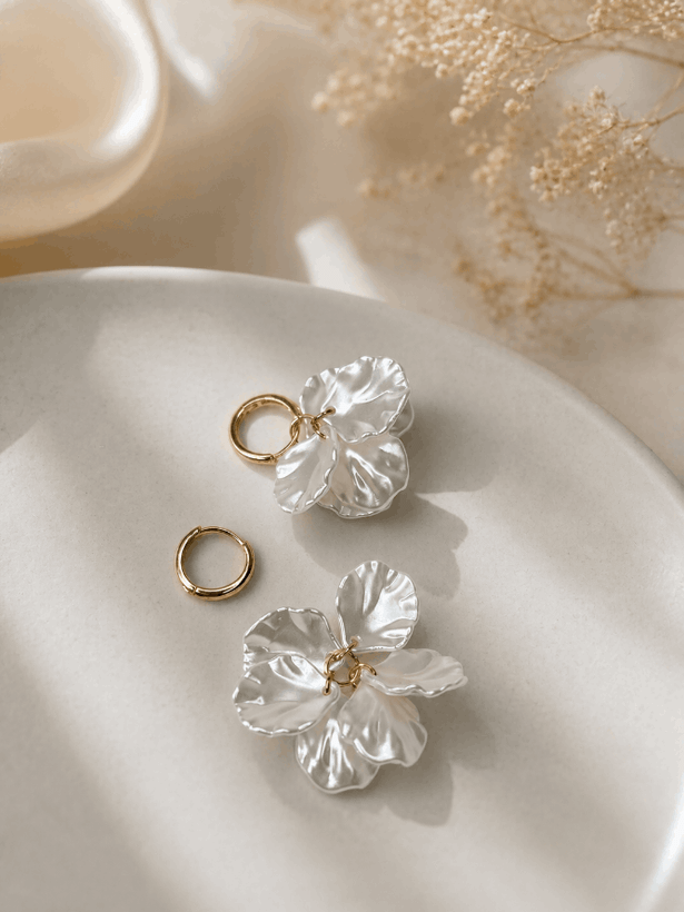گوشواره حلقه ای آویز طرح گلبرگ/کد ۱۸۷